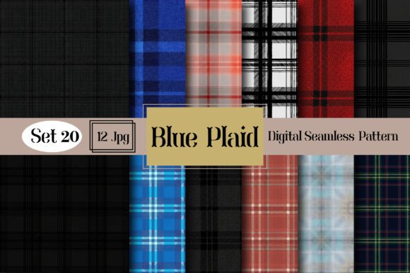 Blue Plaid Digital Seamless Pattern