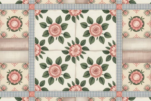 Classic Pink Rose Patchwork Art: A Timeless Fusion of Elegance and Nature