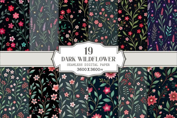 Dark Wildflower Seamless Pattern Bundle – A Versatile Collection for Digital and Print Projects