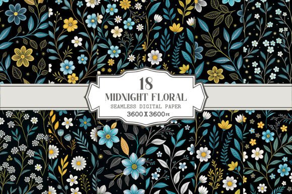 Midnight Floral Seamless Pattern Bundle