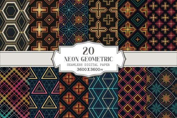 Neon Geometric Seamless Pattern Bundle Overview