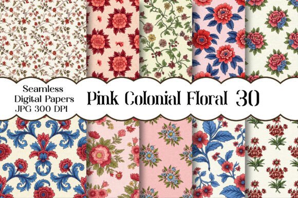 Pink Colonial Floral Digital Paper