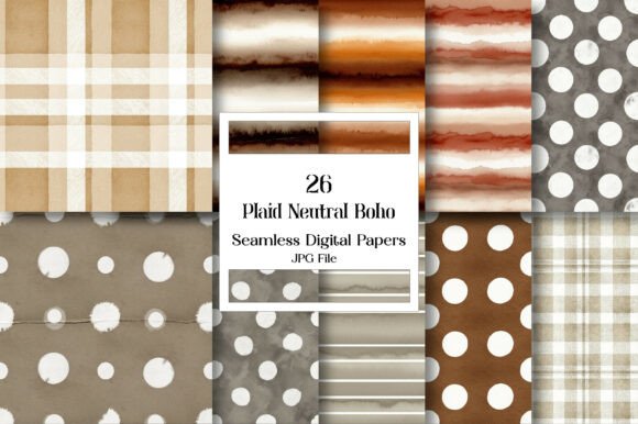 Plaid Neutral Boho Digital Paper Pack