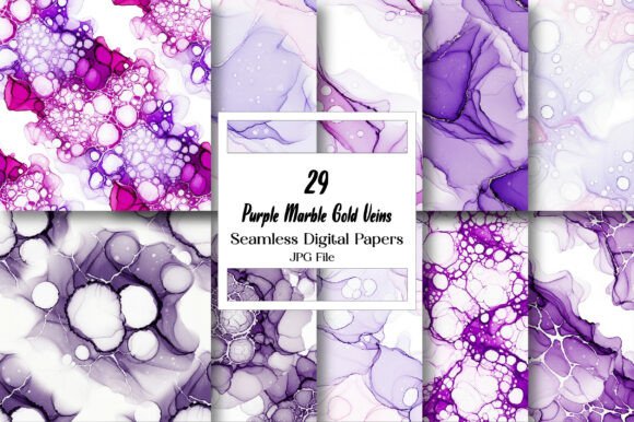 Purple Marble Gold Veins Digital Papers: Elevate Your Designs with Elegance and Luxury