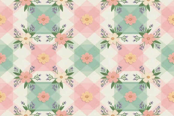 Retro Daisy Checkered Background