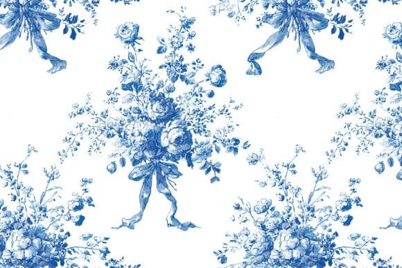 Seamless Pattern Blue Toile De Jouy 1