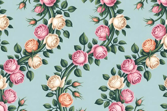 Swirling Rose Garland Seamless Pattern