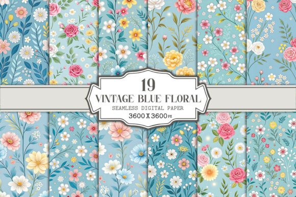 Vintage Blue Floral Seamless Pattern